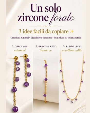 scopri il kit Kit Paure Catena Acciaio Oro con Ciondoli Zirconi Viola